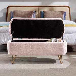 Storage Ottoman Bench For End Of Bed Legs, Modern Camel Faux Fur Entryway Bench Upholstered Padded With Storage For Living Room Bedroom