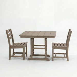 Antique Wood HDPE Outdoor Patio Dining Set, 37.8 in. Square Table with 2 Chairs