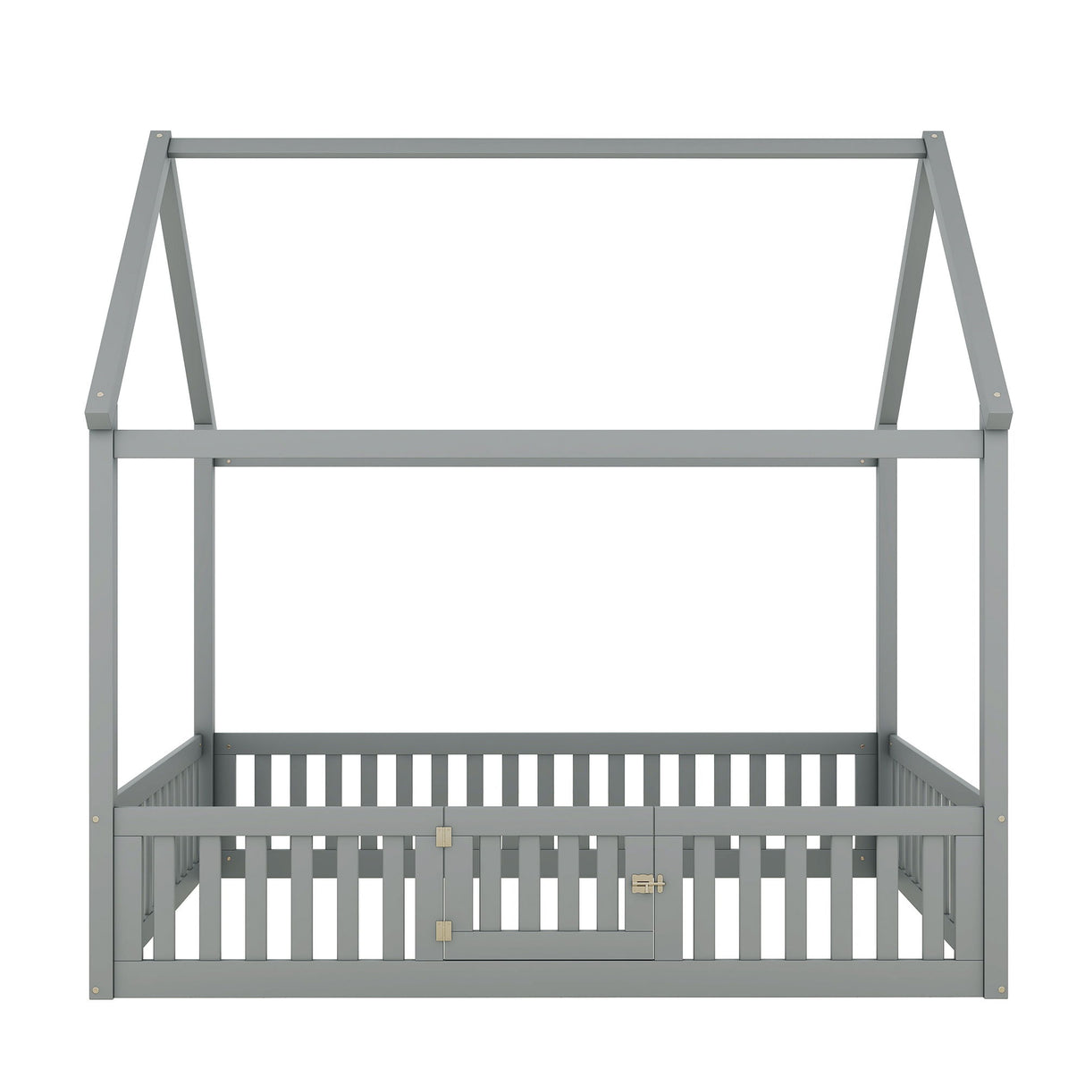 Wood House Bed With Fence And Door
