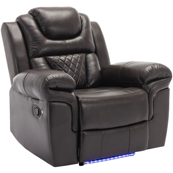 Manual Recliner Chair with LED Light Strip - Dark Brown or Dark Red