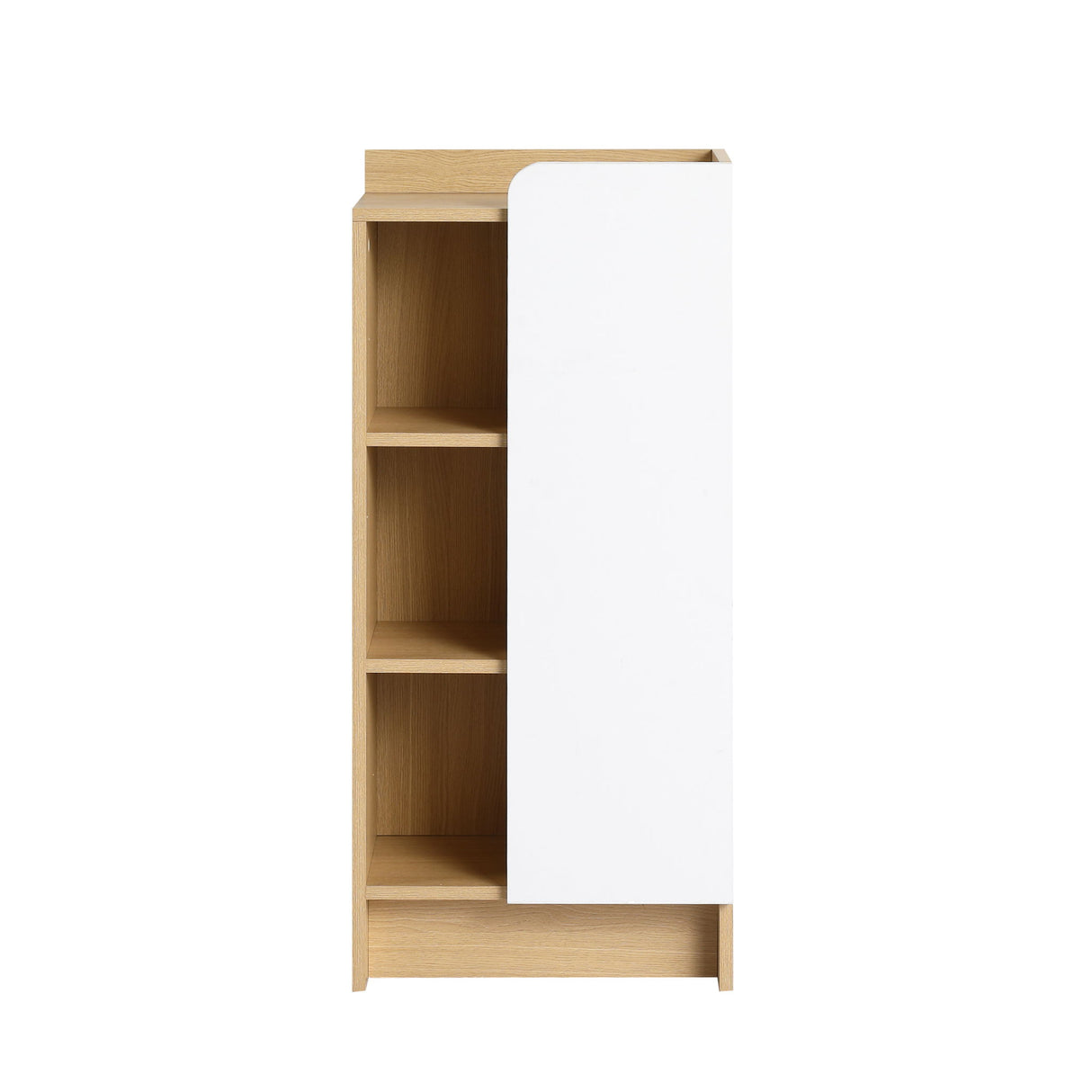 Freestanding Bathroom Side Cabinet, Narrow Storage Cabinet With Single Door & 3 Tier Open Shelves - Black / Light Oak / White