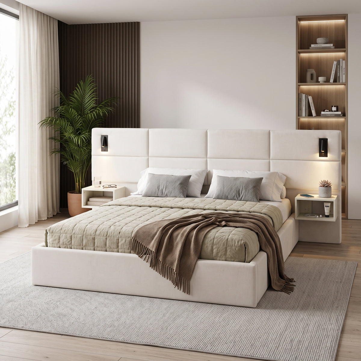 Soft, Comfortable, Luxurious Upholstered Smart Bed with Reading Light - King