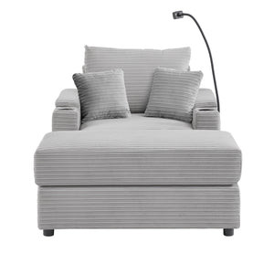 Single Sofa Couch With Storage Space, Movable Ottoman, USB Ports, Cup Holders, Phone Holder