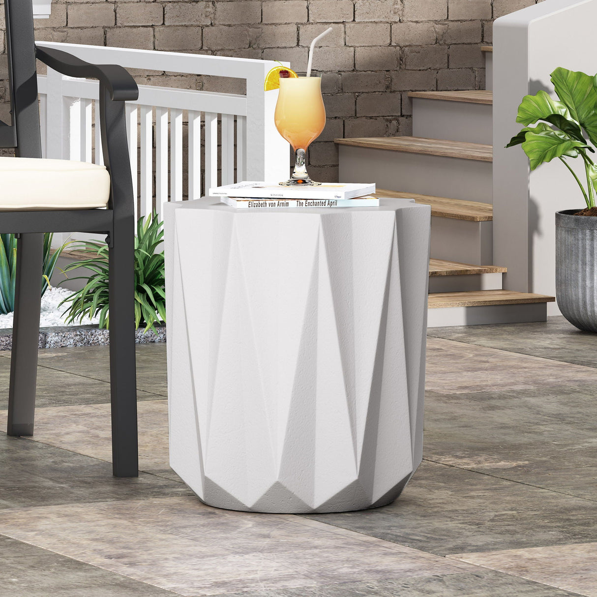 Outdoor Lightweight Concrete Side Table - Antique White - Best Buy Furniture