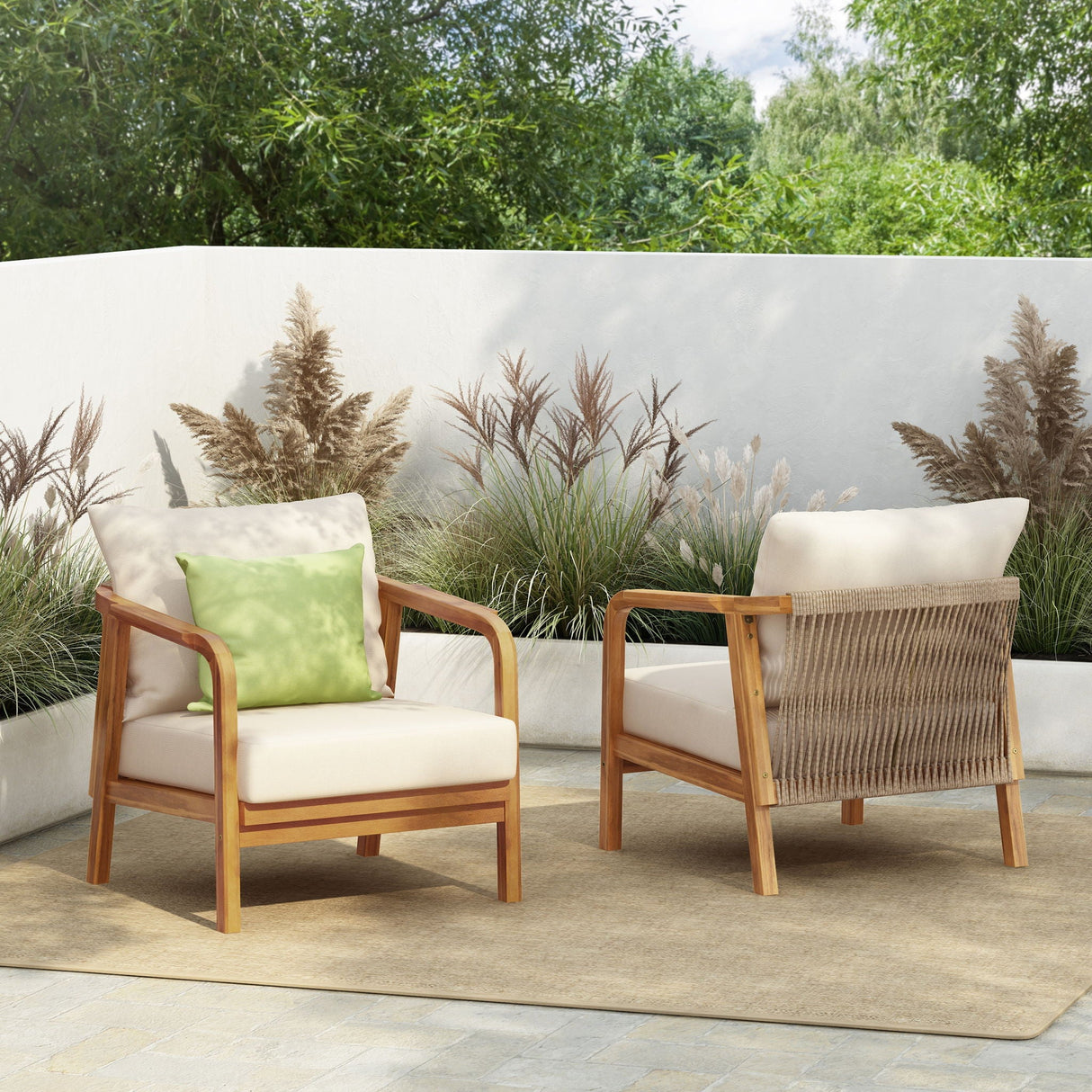 Outdoor Lounge Chair With Woven Backrest, Solid Wood Frame, Comfortable Cushions - Best Buy Furniture