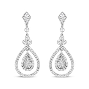 18K White Gold 1 1/4 Cttw Round Diamond Openwork Teardrop-Shaped Dangle Earrings (F-G Color, VS1-VS2 Clarity)