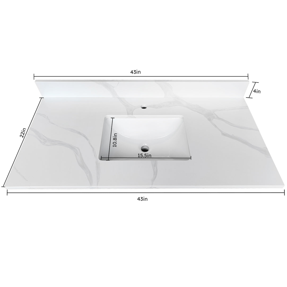 43-inch Quartz Bathroom Vanity Top with Undermount Single Bowl Sink