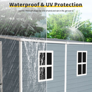 Outdoor Storage Shed With Floor Resin Shed With Two-Window, Waterproof, Lockable Doors For Patio, Yard, Lawn