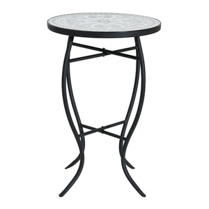 Outdoor Round Side Table With Mosaic Style Top And Curved Iron Legs