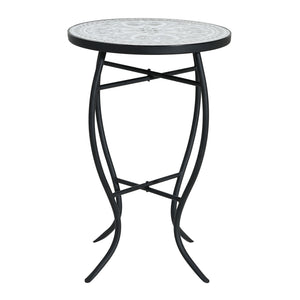 Outdoor Round Side Table With Mosaic Style Top And Curved Iron Legs