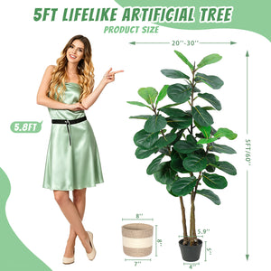 Artificial Fiddle Leaf Fig Tree 5FT with Planter