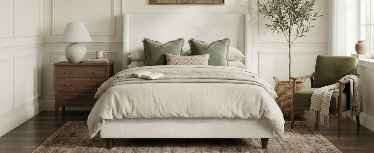 52.7" Tall Upholstered Wingback Queen Platform Bed Frame