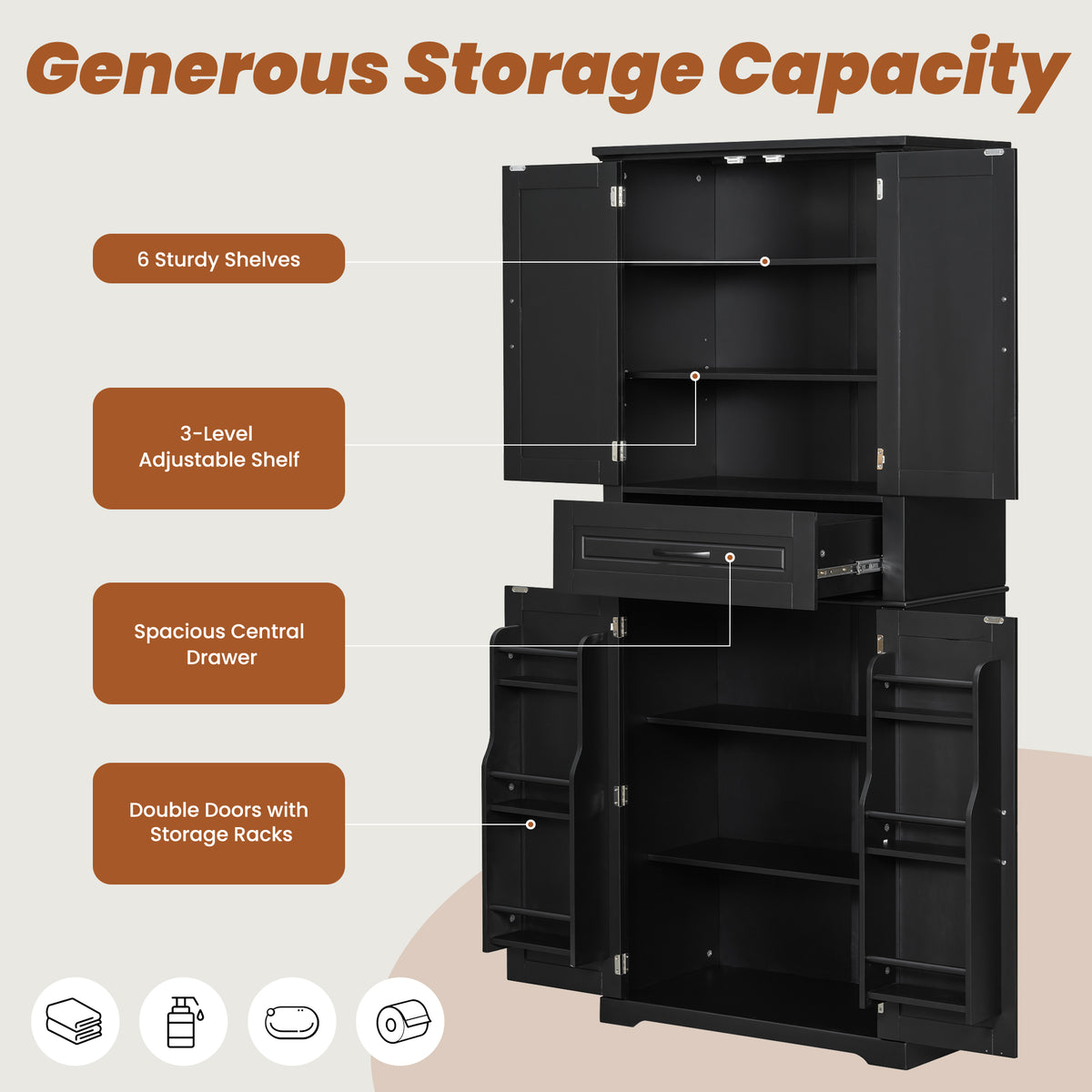 Bathroom Storage Cabinet with Multi-Functional Storage Space