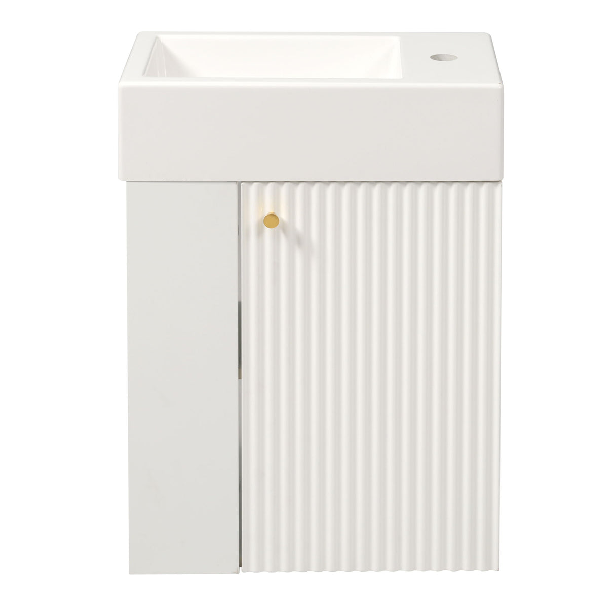Floating Bathroom Vanity With Resin Basin, Left Side Storage - White
