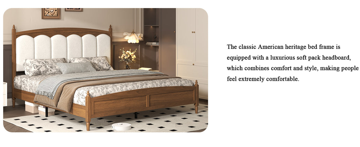 King Size Platform Bed Frame with Upholstered Headboard