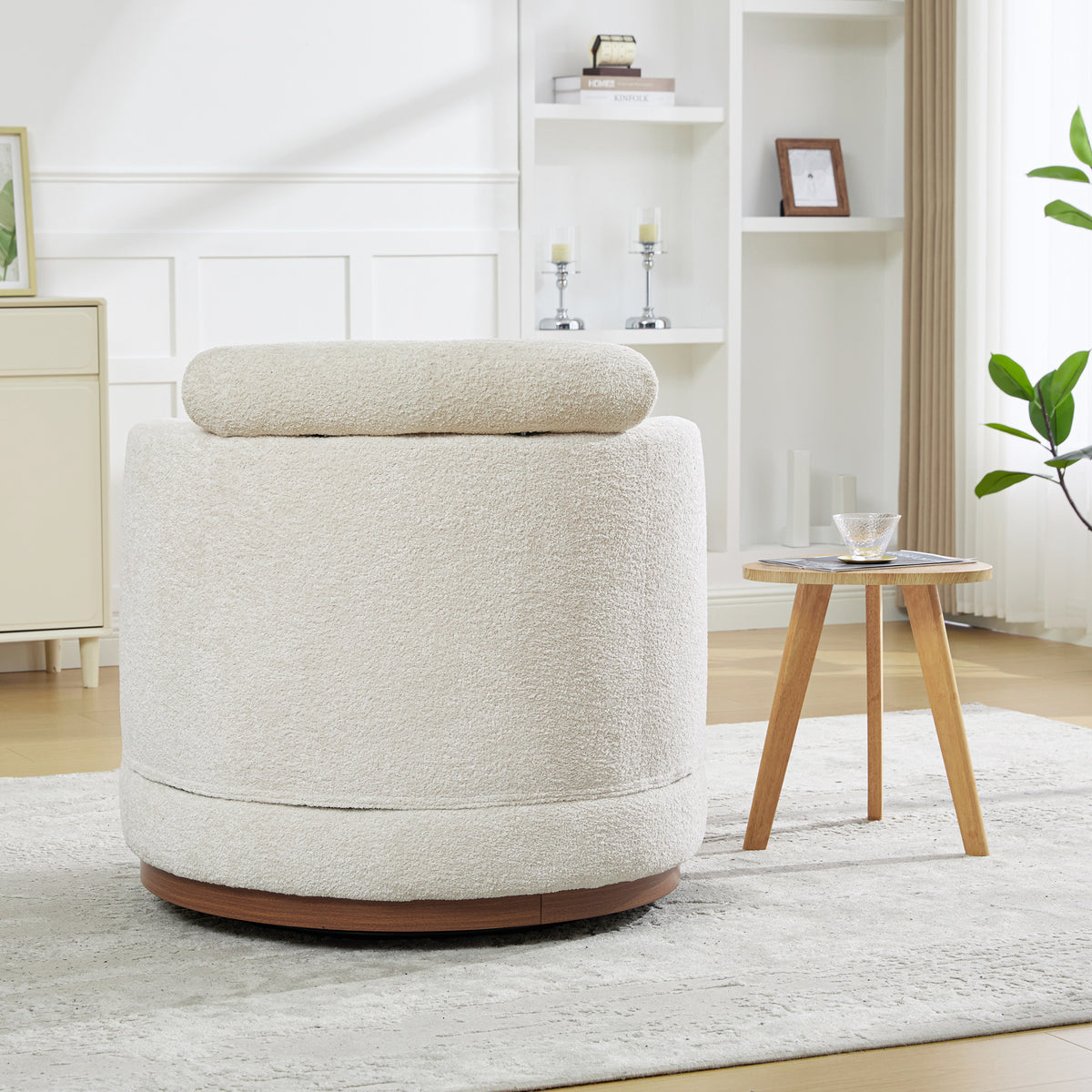 33.86" Swivel Barrel Chair with Chenille Upholstery