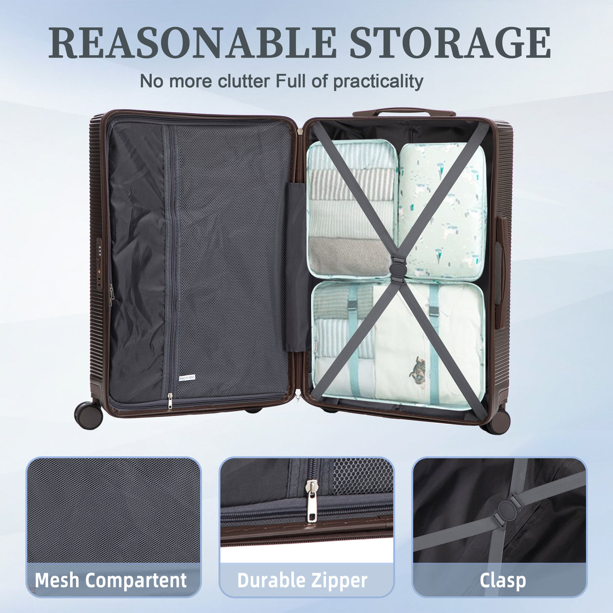 3 Piece ABS Spinner Wheel Luggage Set - Brown