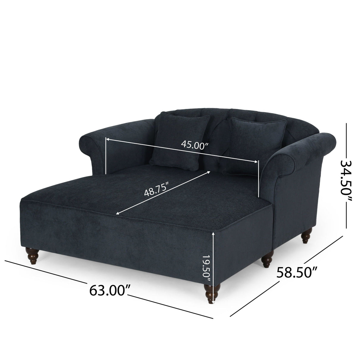 Upholstered Chaise Lounge With Scroll Arms, Turned Legs And 2 Pillows - Best Buy Furniture