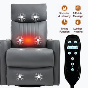 Grey Faux Leather Heat Massage Manual Recliner Chair with Rocker and Swivel