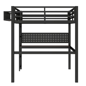 Full Size Loft Bed Frame with Desk and Charging Port