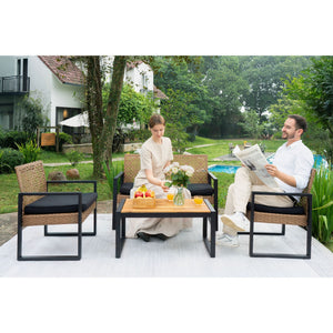 4 Piece Patio Furniture Set With Acacia Wood Table Top And Cushions