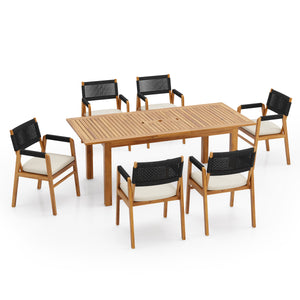 Outdoor 7 Pieces Rustic Patio Acacia Expandable Dining Set