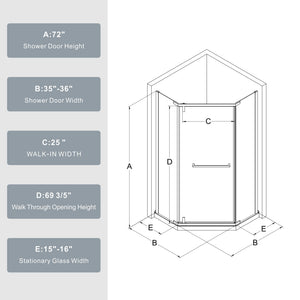 Durable Hardware Neo Angle Frameless Shower Door With Acrylic Base Combo