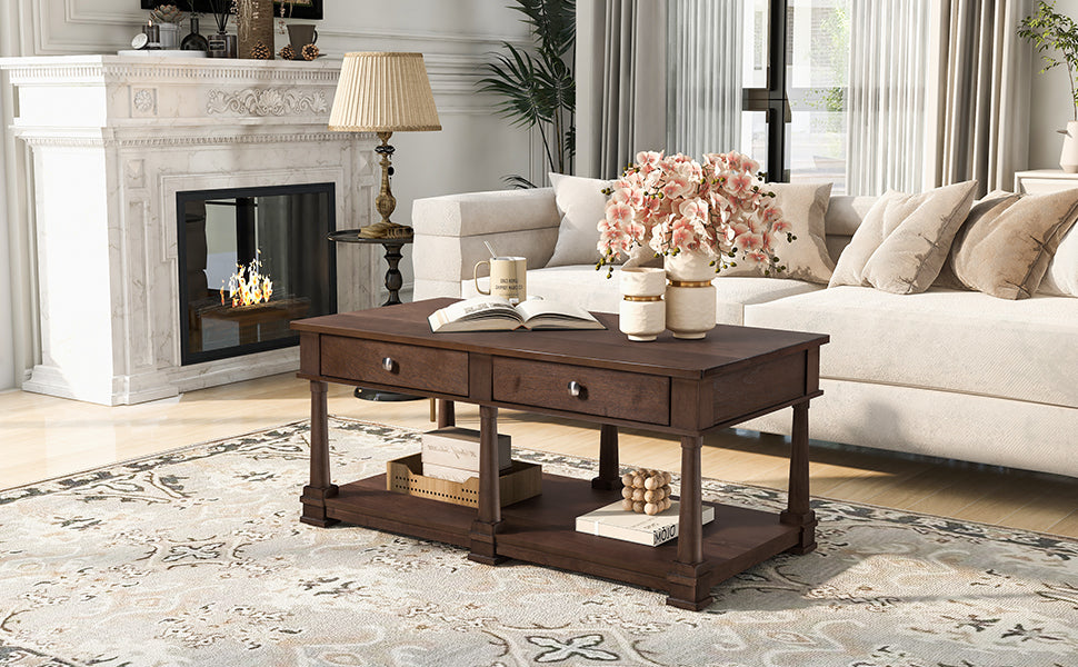 VIBE HAUS Farmhouse Wooden Coffee Table