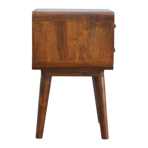Solid Wood Curved Nightstand, 2-Drawers, Chestnut