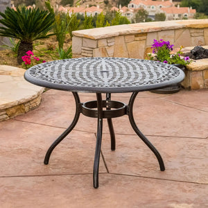 Tranquilius - Outdoor Round Dining Table With Lattice Tabletop, Umbrella Hole And Curved Legs - Best Buy Furniture