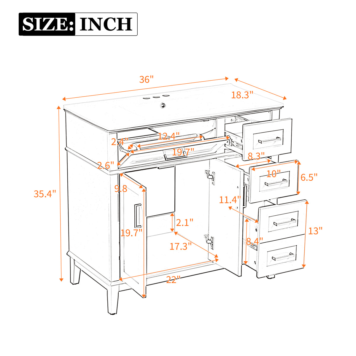 36-Inch White Modern Bathroom Vanity with Ceramic Sink