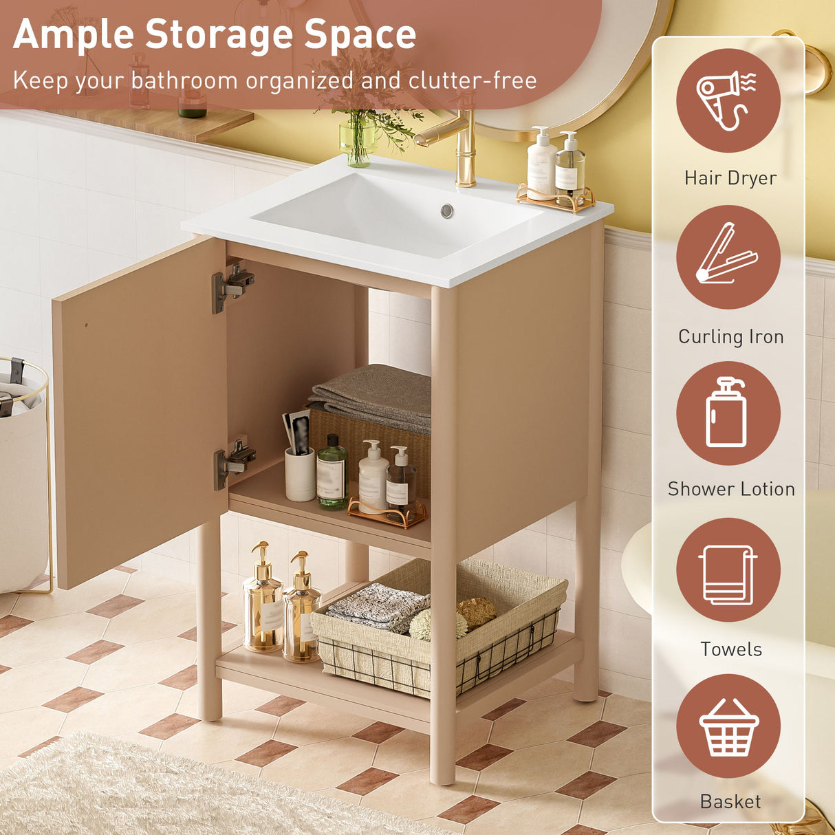 Bathroom Vanity With Sink, Freestanding Single Cabinet Set - Cream White