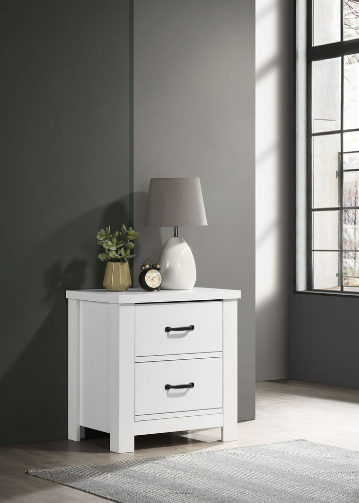 2 Drawer Nightstand Bedside Table with Sleek Black Handles - White