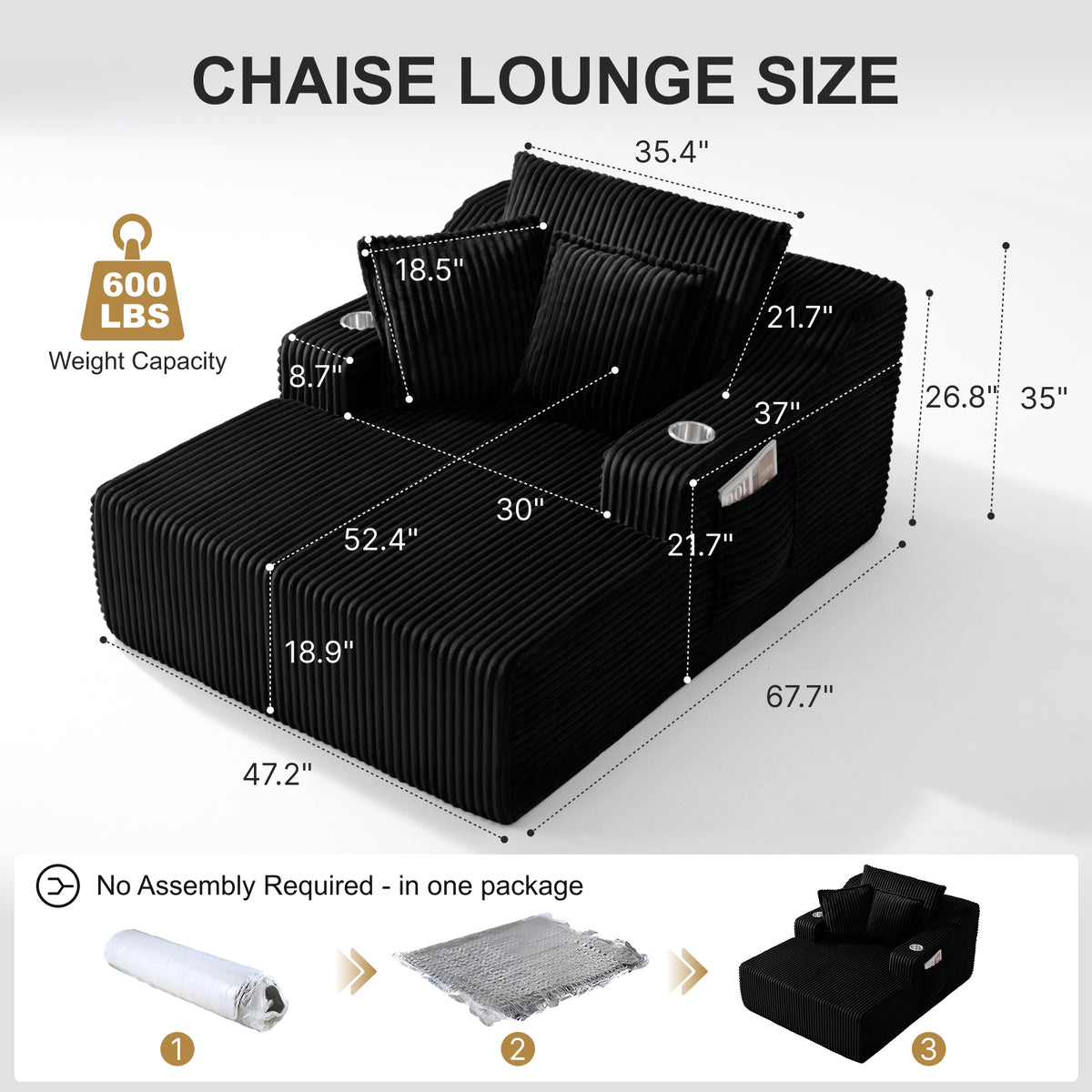 Oversized Chaise Lounge Chair Indoor - 67" Sleeper Sofa Bed