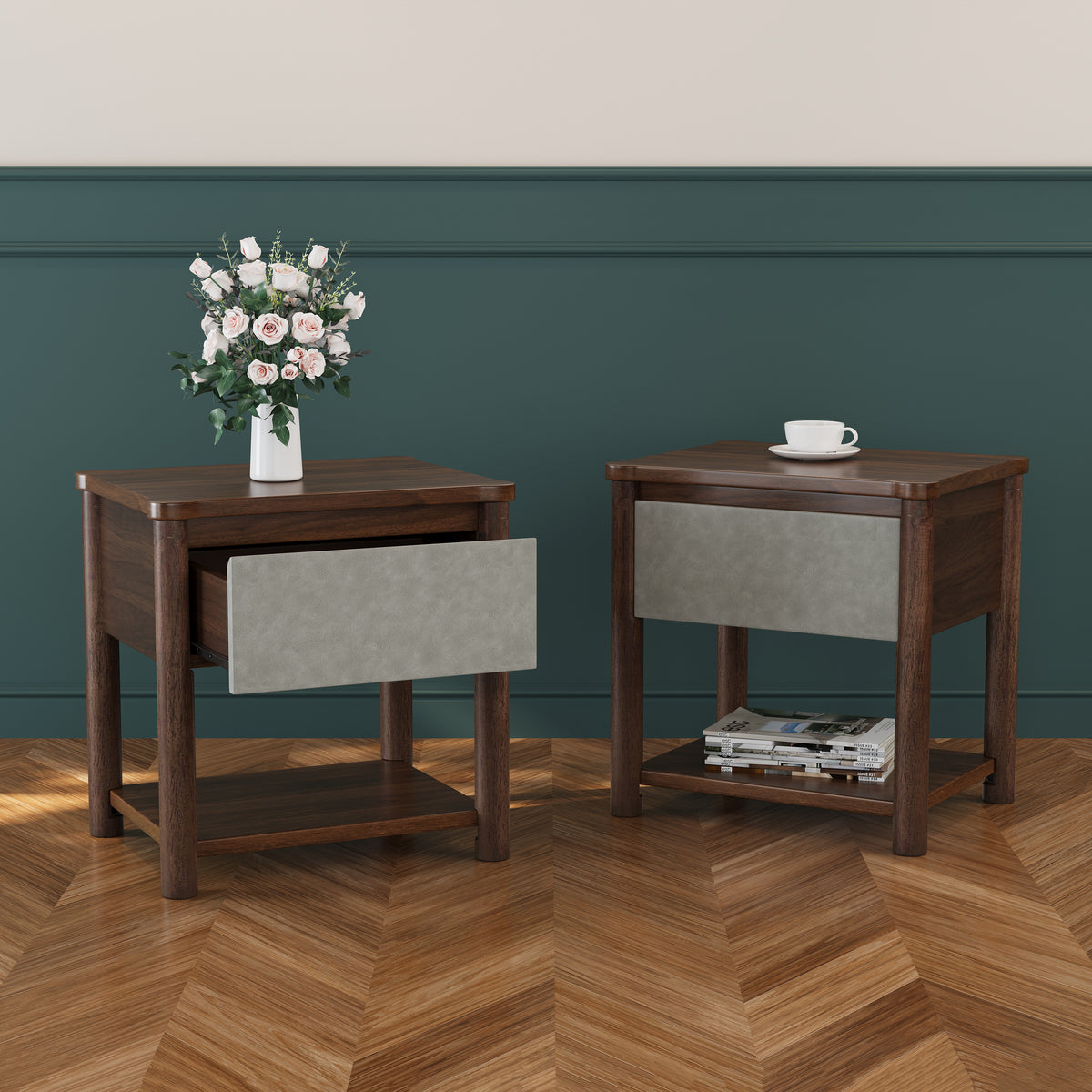 Modern King Bed Frame Set with 2 Nightstands