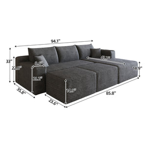 95" Cloud Sectional Sofa with 2 Ottomans
