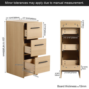 Slim Freestanding Bathroom Storage Cabinet, 3 Drawers - Light Oak