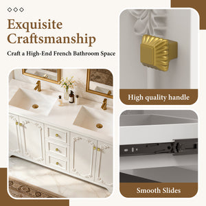 60" White French Bathroom Vanity