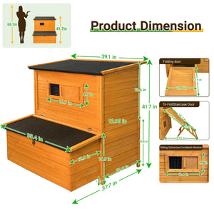 Double-House Wooden Chicken Coop for 6-8 Chickens