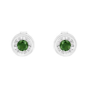 .925 Sterling Silver 1/4 Cttw Round Brilliant-Cut Green Diamond Miracle-Set Stud Earrings (Fancy Color-Enhanced, I1-I2 Clarity)