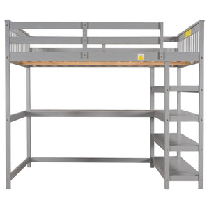 Loft Bed With Storage Shelves And Under Bed Desk