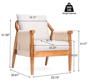 Accent Chair with Solid Hardwood Frame and Hand-Woven Paper Rope Arm