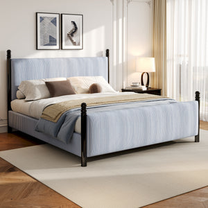 48-inch Striped Rubberwood Upholstered Bed, King