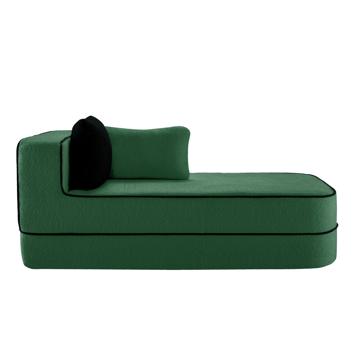 ELYSEES Right Chaise Sofa W/Pillows Teddy Fabric - Green