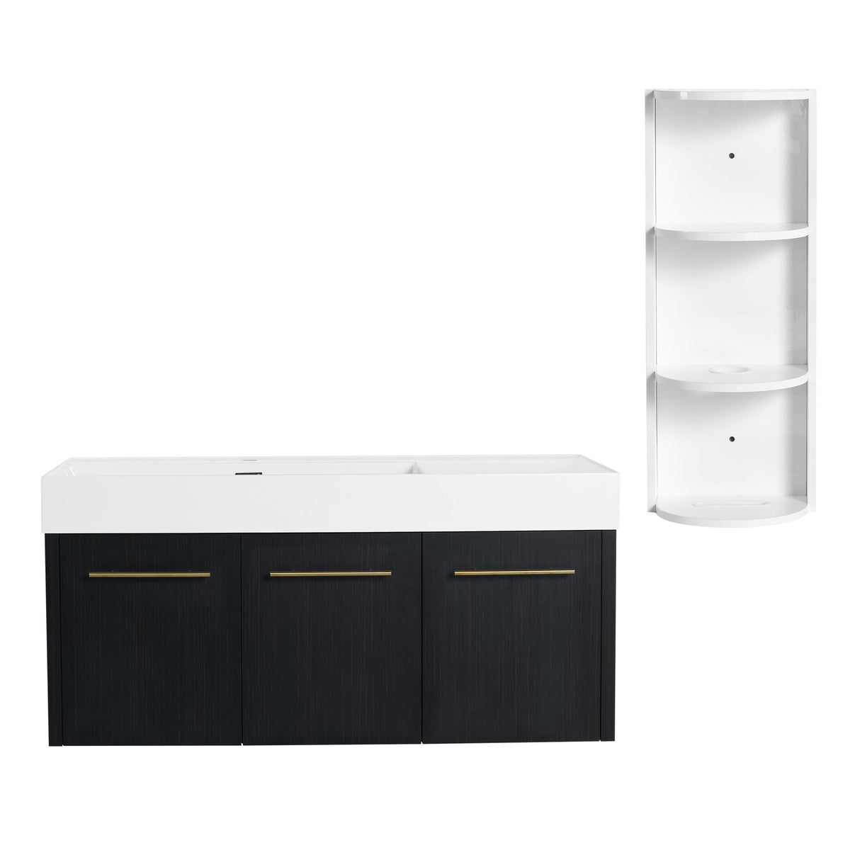 Modern Chestnut Wall Mounted Bathroom Vanity With Left Resin Sink And Storage Rack - Black Chestnut