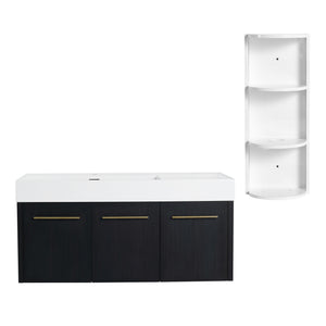 Modern Chestnut Wall Mounted Bathroom Vanity With Left Resin Sink And Storage Rack - Black Chestnut