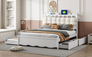 Storage Platform Bed, With 2 Big Drawers, Trundle, One Set Of Sockets & USB Ports