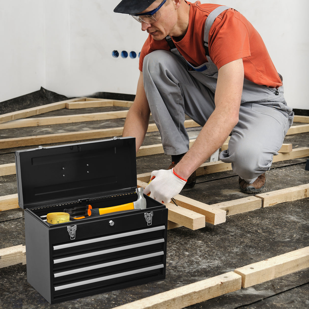 Metal Tool Box with 4 Drawers