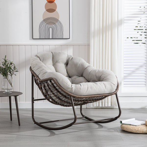 Outdoor Rattan Rocking Chair with Padded Cushion