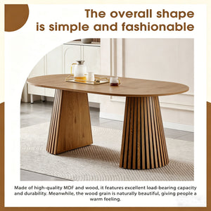 Dining Table, Flexible Extendable Oval Design With Slatted Legs - Natural Wood